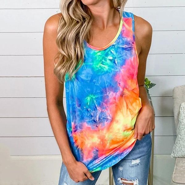 

fashion tie dye women back crossover tank loose print vest elegant ladies debardeur femme dames streetwear1, White