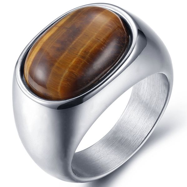 

natural tiger eye stone titanium steel ring for men mix size 7# to 12#, Silver