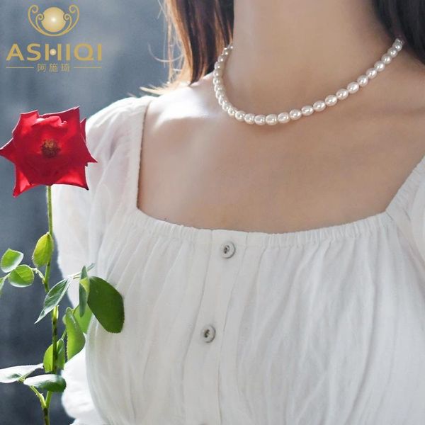 

ashiqi natural freshwater pearl choker ожерелье для женщин с 925 серебряная застежка свадебные украшения, Silver