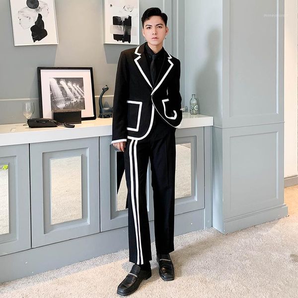 

men's suits & blazers s-6xlmen's autumn and winter for men's personal grooming korean edition patchwork leisure two pieces1, White;black