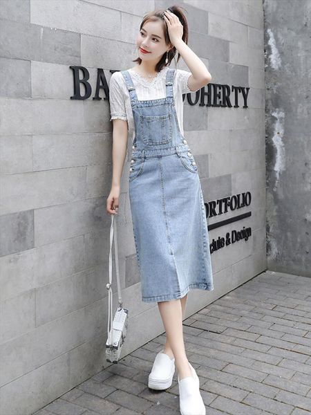 

new fashion streetweaer vintage button denim spaghetti strap skirts for women summer high waist split elegant jumpsuit skirt, Black