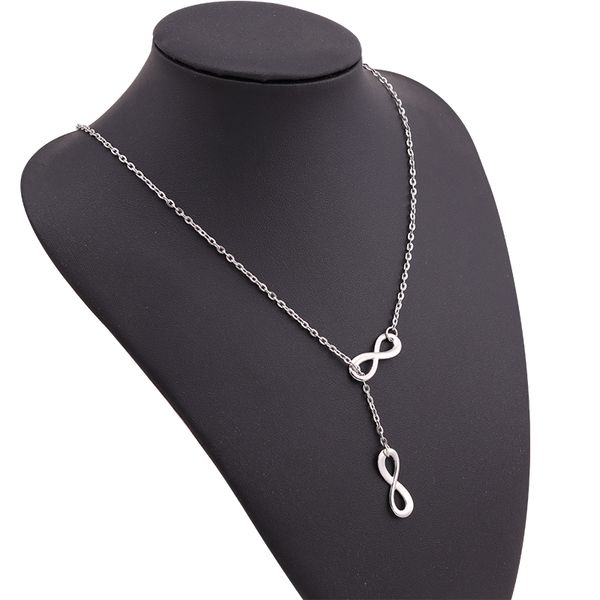 

silver color double infinity lariat necklaces for women party girl chain necklaces femme bijoux colliers