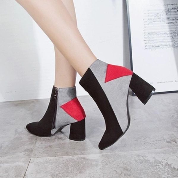 

boots 2021 british style bare short plus velvet high heels women's, Black