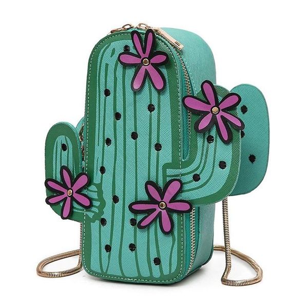 

women cactus shape pu leather mini cross body bag cute purses shoulder chain bag(green