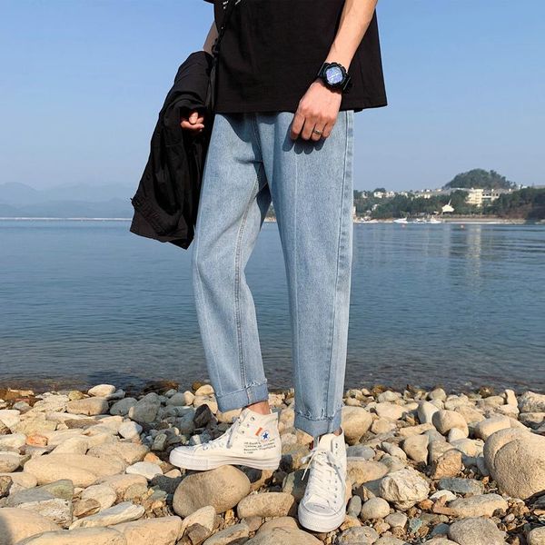 

men's jeans simple ankle-length loose straight pants man korean style all-match casual fashion clothes blue men