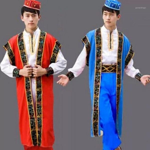 

chinese minority costumes for men national clothing sinkiang clothes festival dance suit for men uyghur cosplay1, Black;red