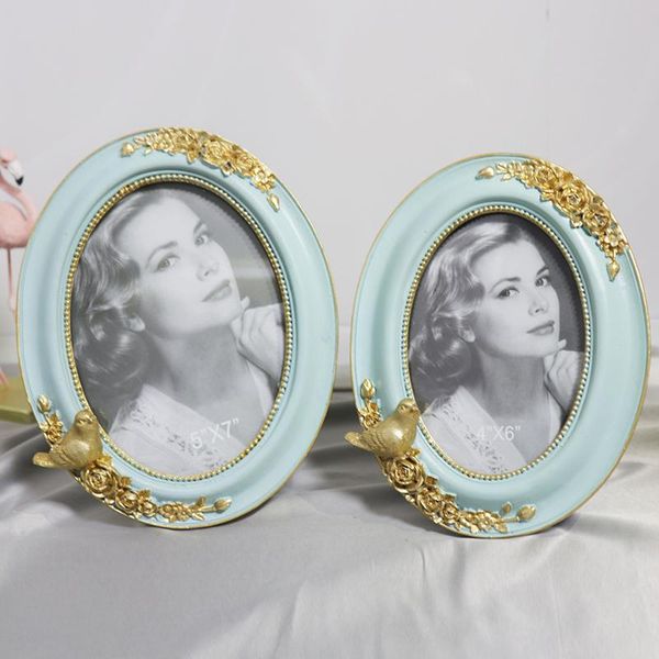 

american blue 6 inch 7 inch oval gold bird rose resin p frame set elegant light luxury decorative portrait single frame