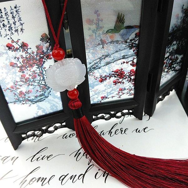 

2pcs white jade decor tassels fring pendant diy jewelry garments crafts accessories key car bag hanging ring silk tassels trim h qylmrn