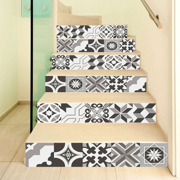 

amj self innovative stair living room diy gray geometric decoration home waterproof adhive sticker