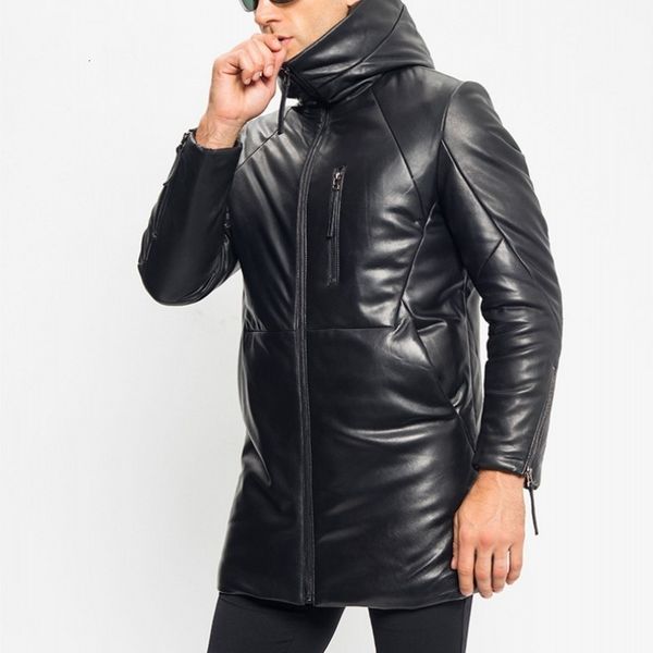 

hat winter men's leather half length sheepskin real wool coat vjku, Black