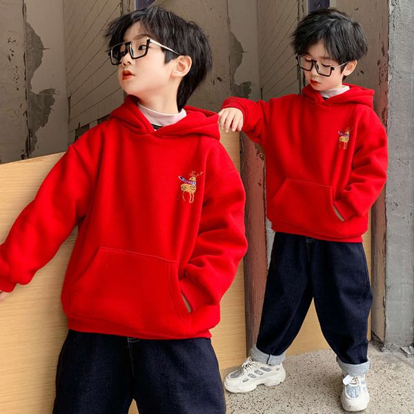 

boys' winter plush hoodie 2020 new thickened children's trendy pullover, Black