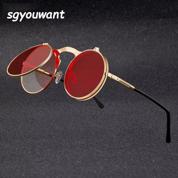 

sunglasses vintage steampunk flip retro round metal frame sun glasses for men women brand designer circle oculos, White;black