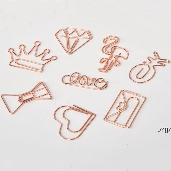 Metal Beaper Clips Rose Gold Crown Flamingo Paper Clips Bookmark Memo Planner Clips School Office канцелярские товары RRB12945