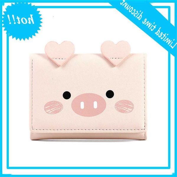 

2019 new cute cartoon pigs wallet designer pu learn pure trifold portfolios women small money wallets, Red;black
