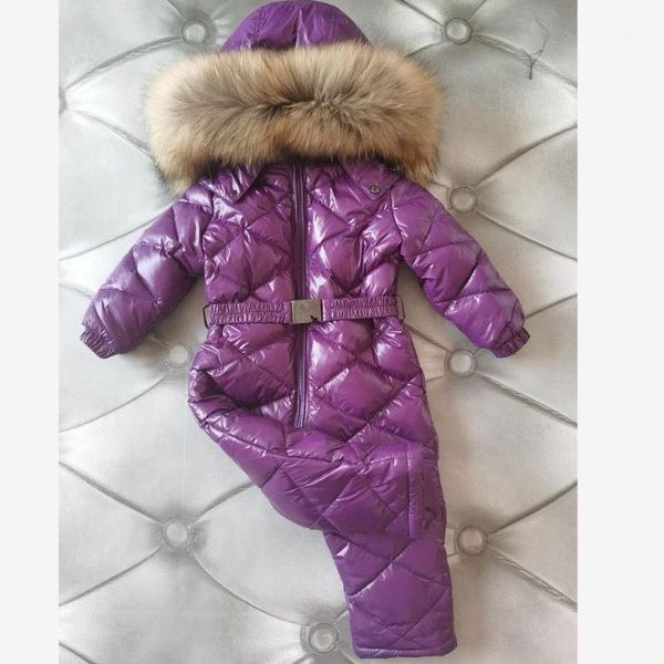 

down coat girls thicken 90% white duck jumpsuits children big real fur collar overalls kids russian winter jumpsuit1, Blue;gray