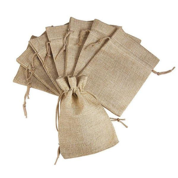 

100pcs burlap packing pouches drawstring bags 13x18cm gift bag jute packing storage linen jewelry pouches sacks for wedding part