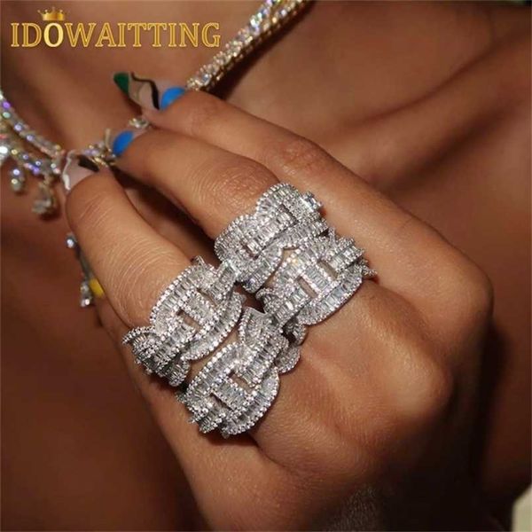 Arrive 5A Cubic Zirconia Iced Out Bling Baguette CZ Engagement Full Band Ring For Women Men Hip Hop Jewelry 220210