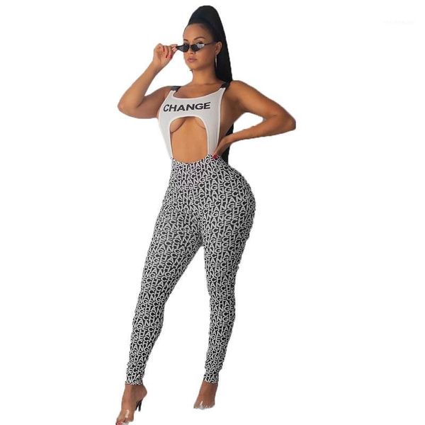 

new popular backless romper women jumpsuit gothic letter print overalls for women club catsuit 51681, Black;white