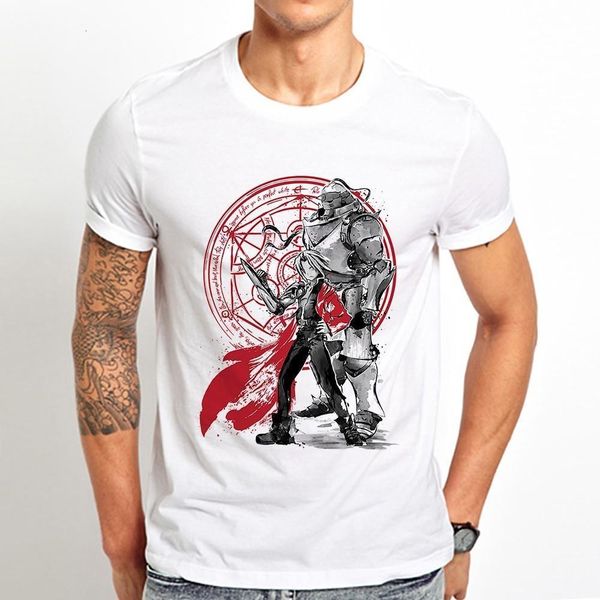 

japan anime fullmetal alchemist brothers funny t shirt men 2021 summer new white casual homme cool vintage tshirt, White;black