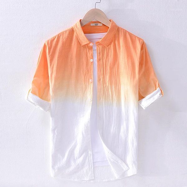

boo 2020 men's summer hipster gradient linen long-sleeved shirt youth loose all-match cotton and linen shirt1, White;black