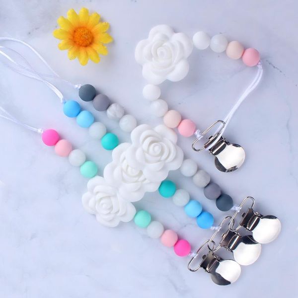 

silicone pacifier holder nipple chain silicone flower pendant dummy clips teether soother chain 4 colors q sqcqps