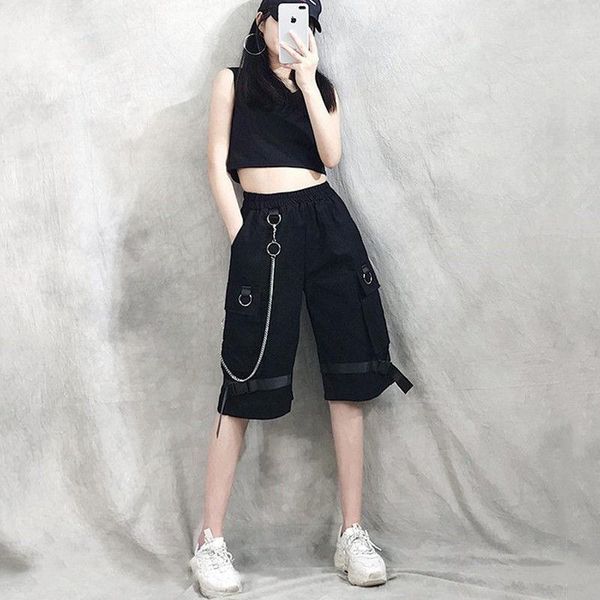 

2020 ins women cargo shorts pants hip hop shorts casual pants summer korean students loose baggy straight tube jean1, White;black