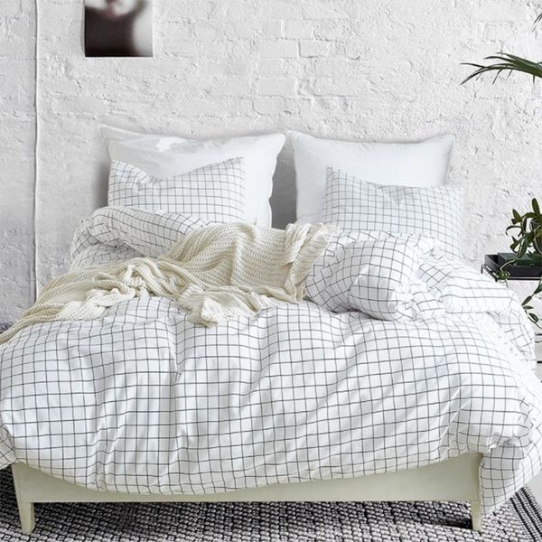 

home textile plaid duvet cover pillowcase simple boy and girl bedding set 3 piece set