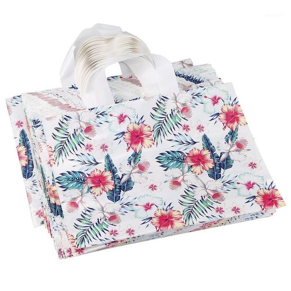

gift wrap 50pcs shopping portable hand plastic bag tropical leaf flower for gifts cloth packing party birthday supplies1