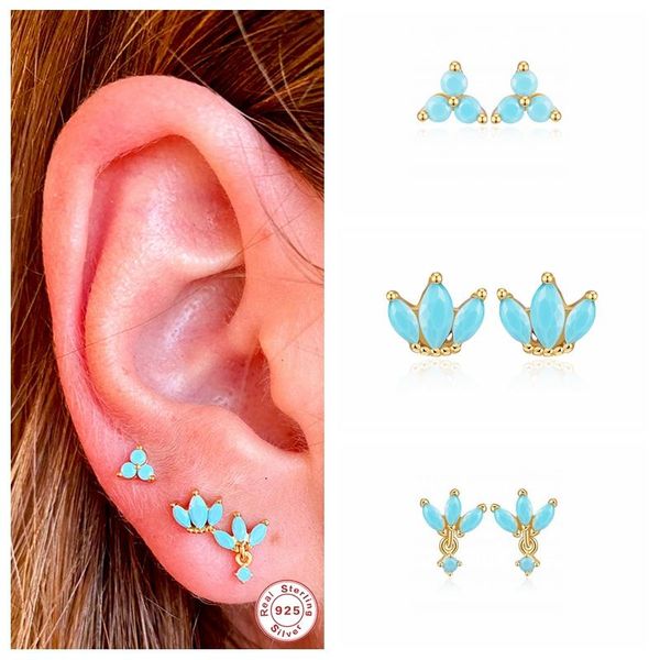 

stud 925 sterling silver earring minimalist bohemia bling turquoise piercing earrings for women girls lovers' birthday gift, Golden;silver