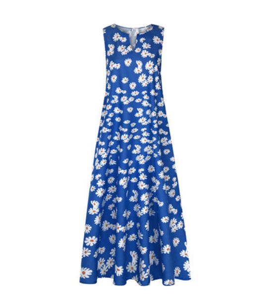 

2020 fashion new small chrysanthemum print dress sleeveless long skirt, Black;gray