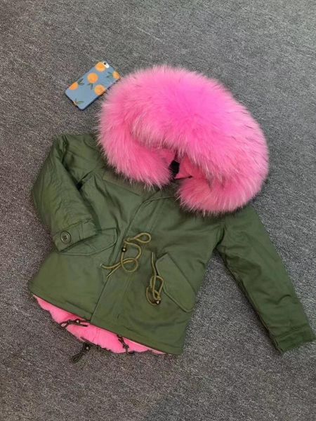 

pink fur lined parka for kids short army green coat girls winter overcoat with big pink fur collar, Black