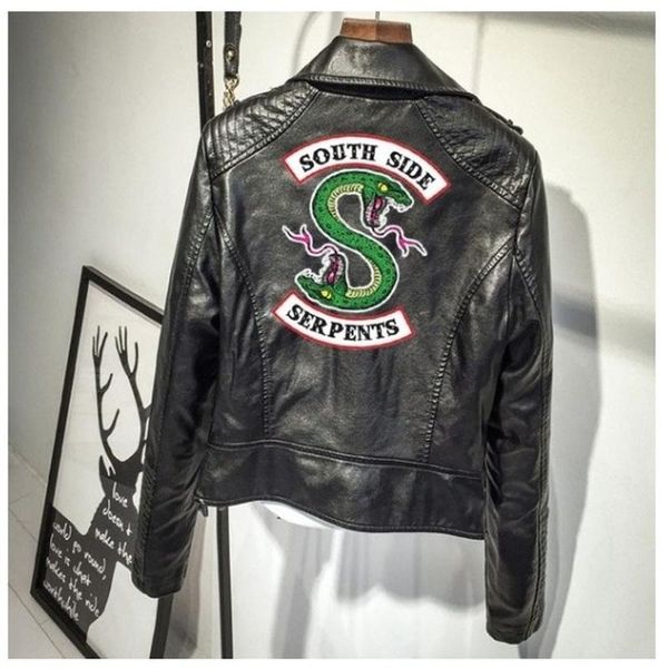 

women's jackets print logo southside riverdale serpents pink/black pu leather women streetwear brand coat, Black;brown