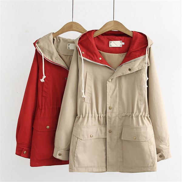 

oversize women tooling trench 2020 new autumn coat loose hooded overcoat female khaki windbreaker 4xl 329, Tan;black