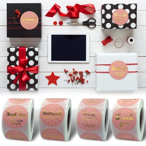 

gift wrap 500pcs round labels handmade kraft paper pink gold packaging sticker candy bag box packing wedding party thanks