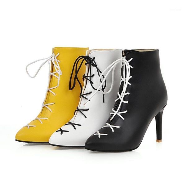 

pqecfs big size 31-48 2020 spring & autumn & winter women solid strange style high heels ankle boots 3 colors1, Black