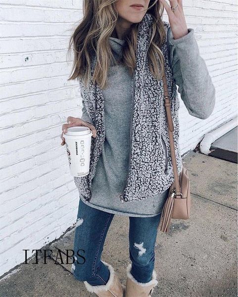 

hirigin women vest winter warm outwear casual fleece faux fur zipper sherpa jacket lady coat fashion clothes1, Black;white