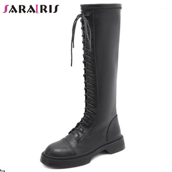 

sarairis female black cross tied mid calf boots cool new arrival motorcycle boots women casual fashion comfy winter shoes woman1