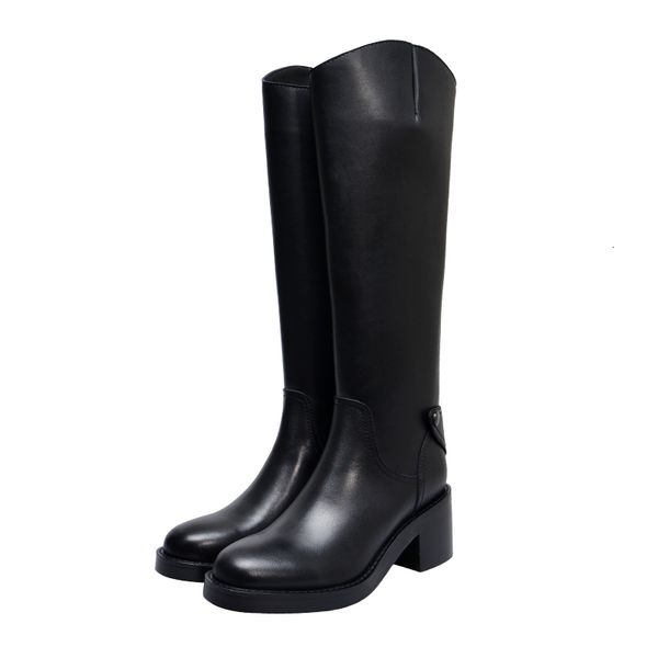 

2021 new spring women's knee-boots natural 22-27cm length six inches long cow heel on knee black boots b6mi