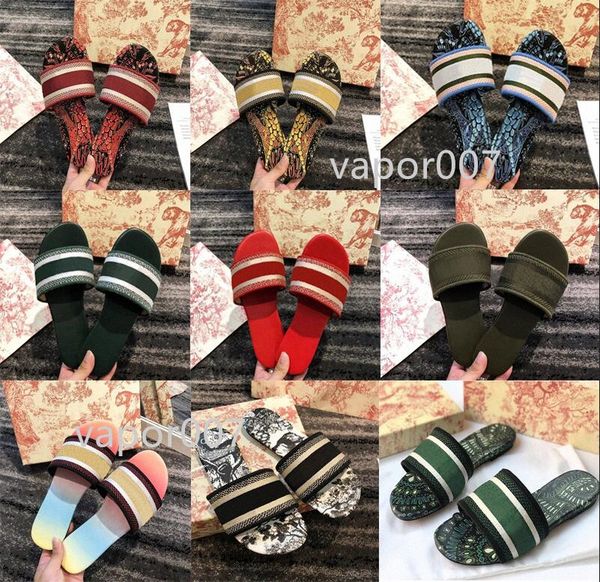 

2021 fashion dway slides women slipper amaranth embroidered cotton beach sandals summer womens outdoor shoes luxurys slides sandals 35 03oj#, Black