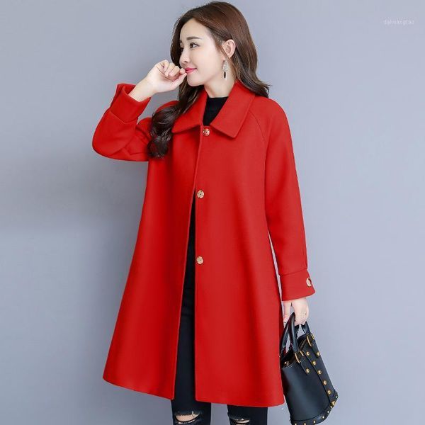 

2020 new long temperament woolen coat spring solid loose woolen jacket coat korean fashion autumn winter wool female1, Black