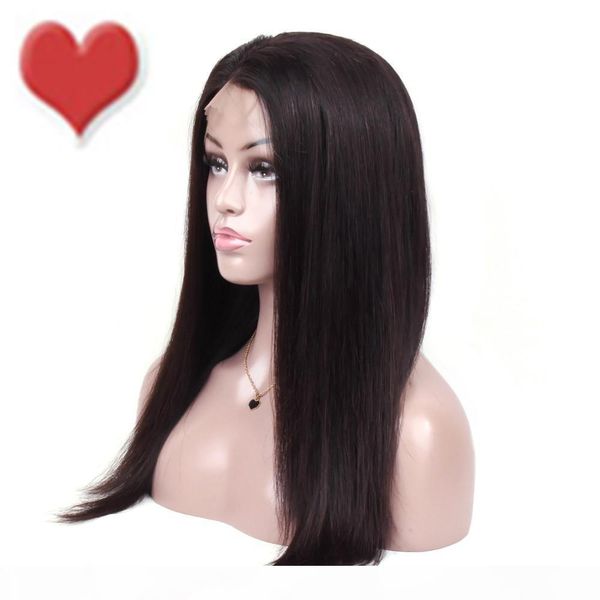

no tangle raw glueless unprocessed virgin remy human hair natural color silky straight full front lace cap wig for girl, Black;brown