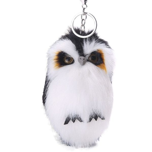 

pendant holder cartoon fluffy women ring owl keychain faux bunny rabbit fur pompoms key chains for handbag 15cm, Silver