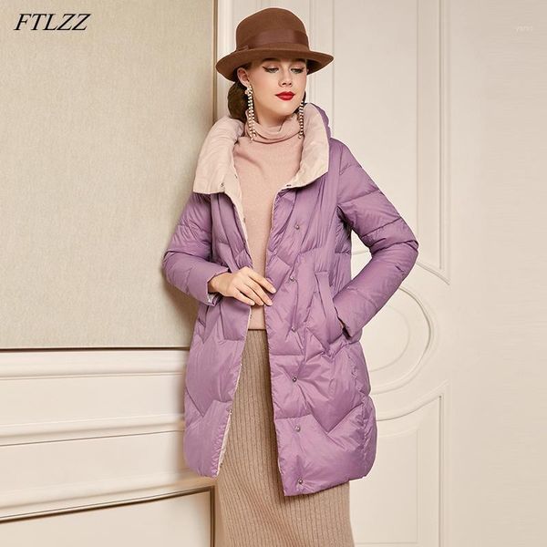 

ftlzz new 2020 winter jacket stand collar slim fit long down coat 90% white duck down parka streetwear black warm snow outwear1