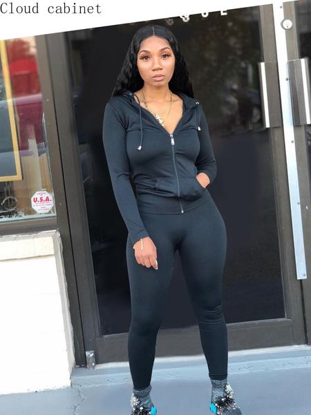 

women's tracksuits two piece set of hooded zipper sweater and tights for autumn winter, Gray