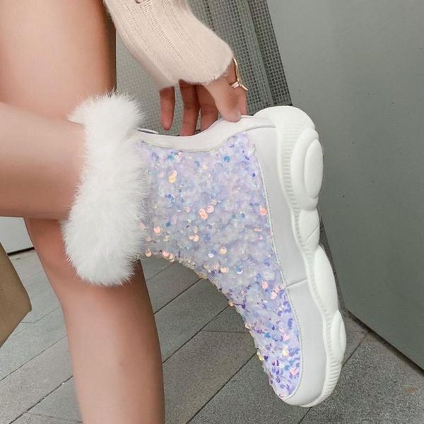 

2021 new women's shoes winter snow ground boots the bottom of the sponge sequins zipper fashion to keep warm, Black