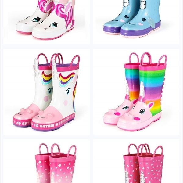 

kushyshoo rain boots kids girl cute unicorn printed children' rubber boots kalosze dla dzieci waterproof baby water shoes q1216, Black;grey
