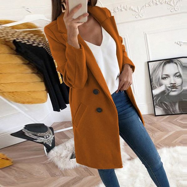 

new fall winter big size women blends coat turndown collar solid casual long wool blends coat for women women coats 2020 lj201106, Black