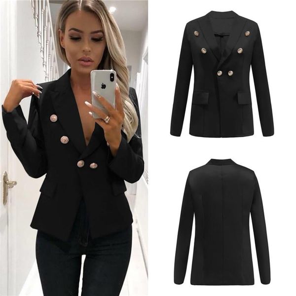 

2020 spring autumn women blazers jackets thin long sleeve double breasted slim basic jackets business blazer lady outerwear m194, White;black