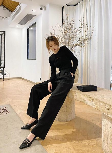 

women's pants & capris 2021 latest fashion pants, cotton wide-leg slim, Black;white