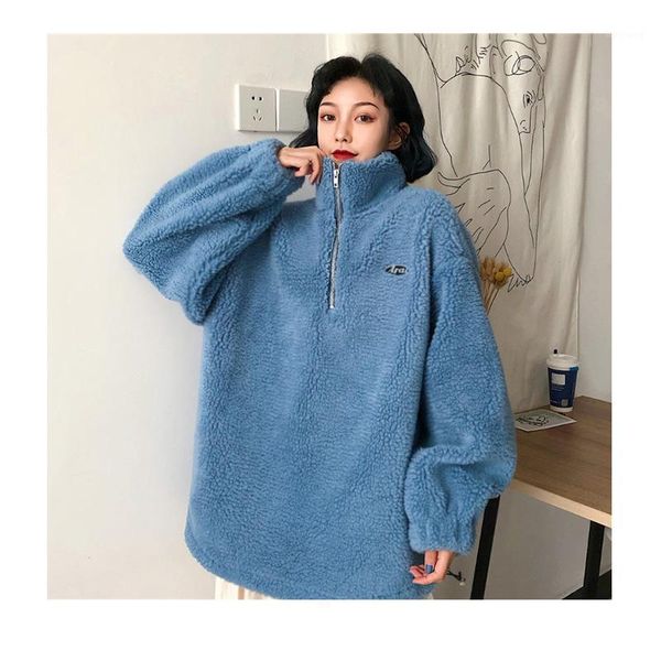 

lazy hoodie women's thick sweatshirts autumn winter korean alphabet print harajuku loose wild sweatshirt flannel coat oversized1, Black